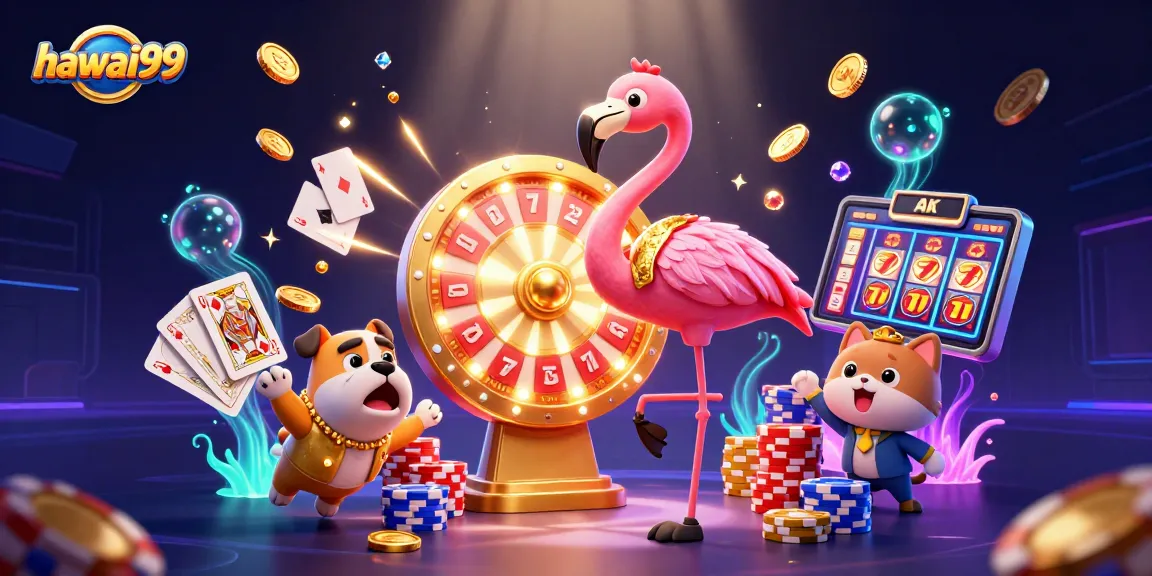 Experience an exciting game moment with hawai99, showcasing vibrant casino elements and dynamic characters.
