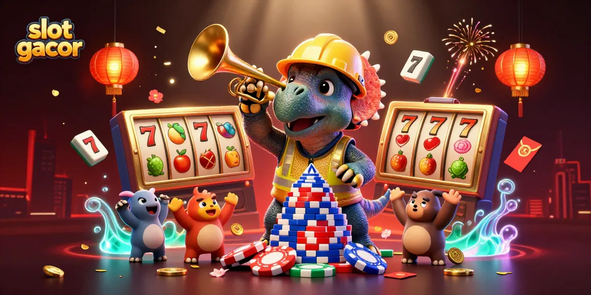 Engage in vibrant slot gacor action with dynamic characters and iconic casino elements.