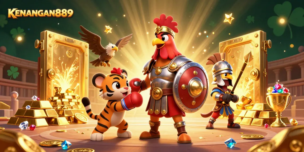 Win big at KENANGAN889 with an exciting gaming adventure embodied by a gladiator rooster and friends.