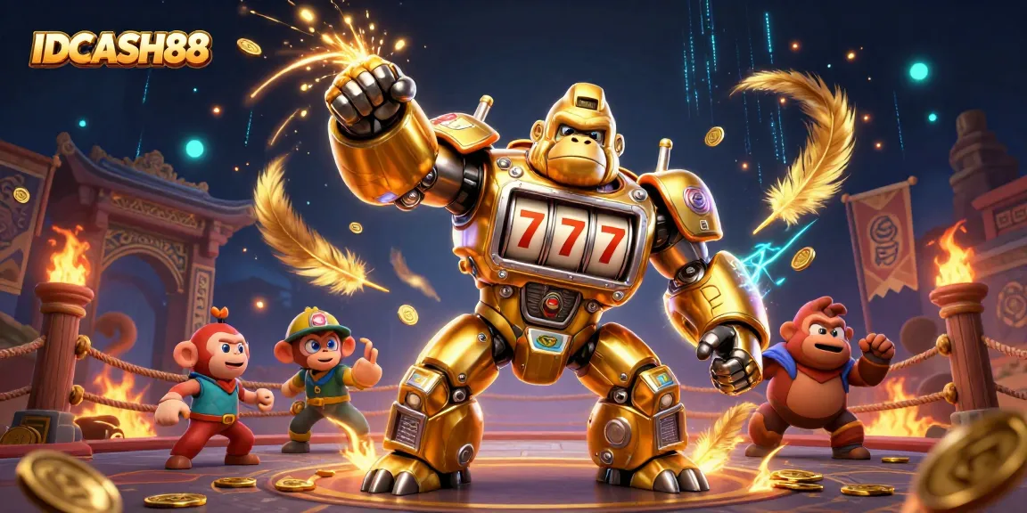 Engage with IDCASH88's dynamic 3D scene showcasing vibrant casino action and thrilling slot gameplay.