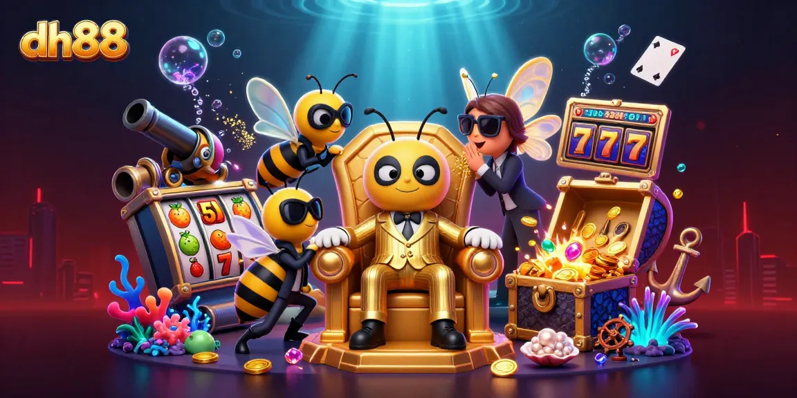 Engage in thrilling slots action at dh88, featuring a cartoon mob boss and vibrant casino elements.