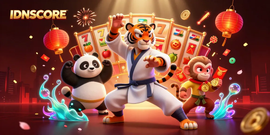 Experience the thrill of IDNSCORE online slots with fun characters and vibrant casino elements.