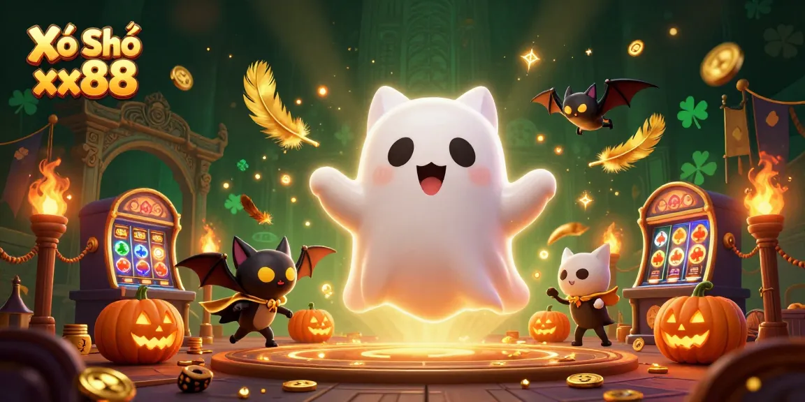 Join the action at Xổ Số xx88, featuring thrilling gameplay with a ghost cat and vibrant casino elements.