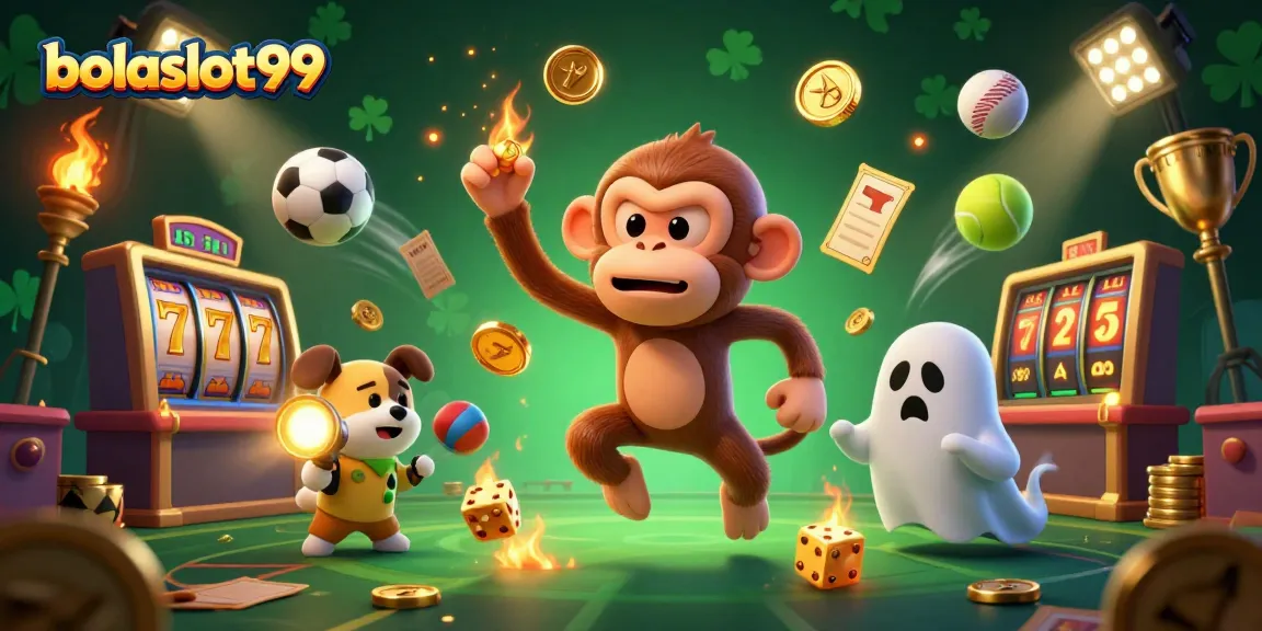 Engage with bolaslot99 in a lively haunted casino scene filled with sports and slots!