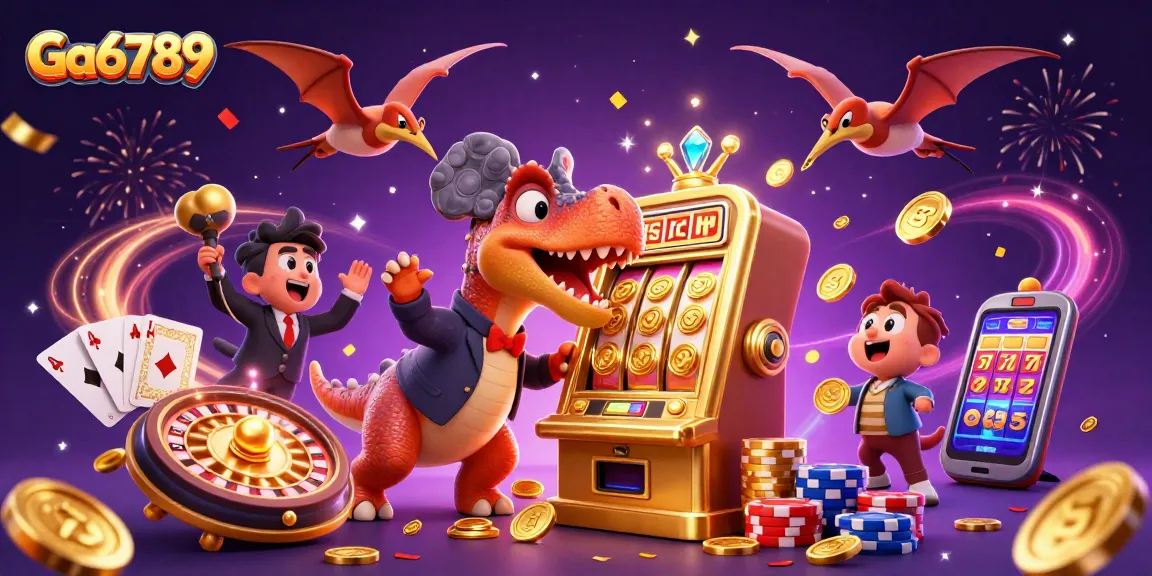 Win with Ga6789 as the pachycephalosaurus celebrates a jackpot, bringing excitement and energy.