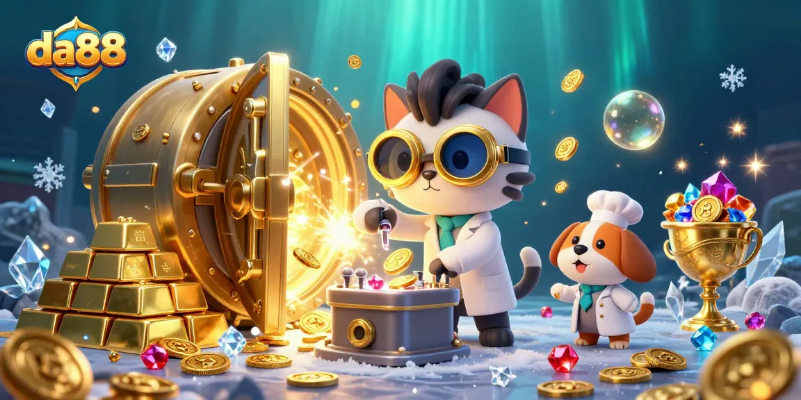 da88 engages players with an enticing 3D scene of treasure, gold, and casino excitement.